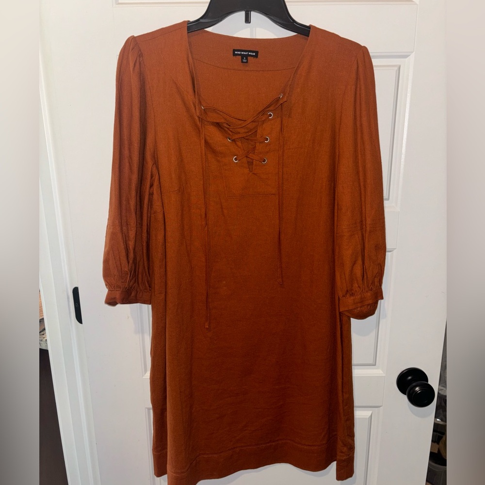 Women’s burnt orange lace up mini dress. Size small. Smoke free